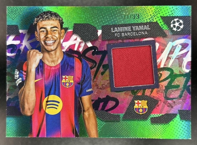 2025-26 Topps UEFA CC Lamine Yamal Superstar Jersey Green Foil #/99 Barcelona