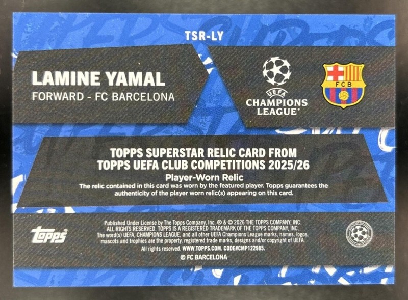 2025-26 Topps UEFA CC Lamine Yamal Superstar Jersey Green Foil #/99 Barcelona view 2