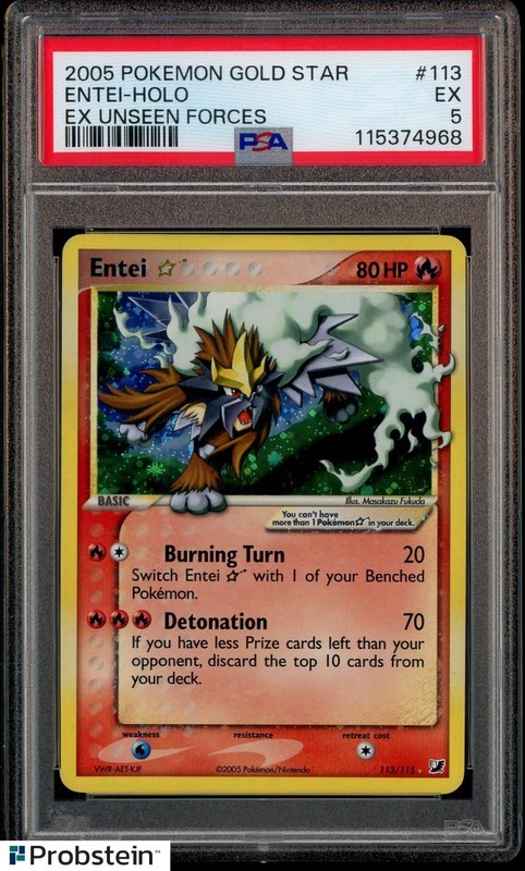 2005 Pokemon Gold Star EX Unseen Forces #113 Entei Holo PSA 5 EX