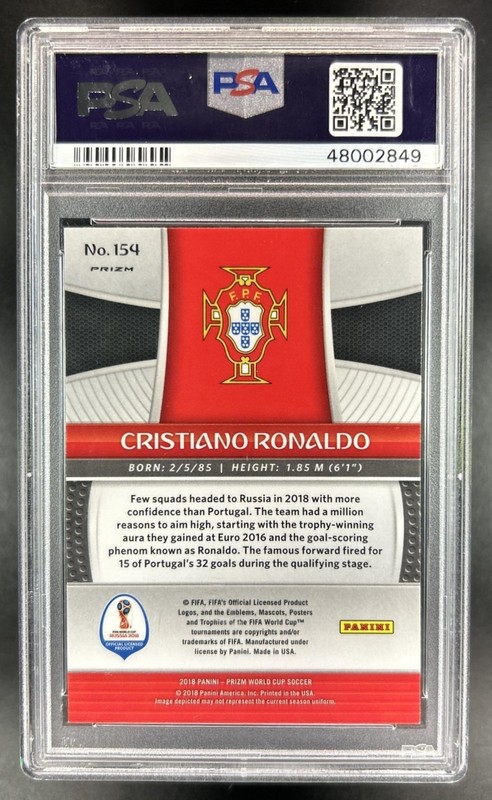 2018 Panini Prizm World Cup Cristiano Ronaldo Lazer #154 Portugal PSA 10 view 2