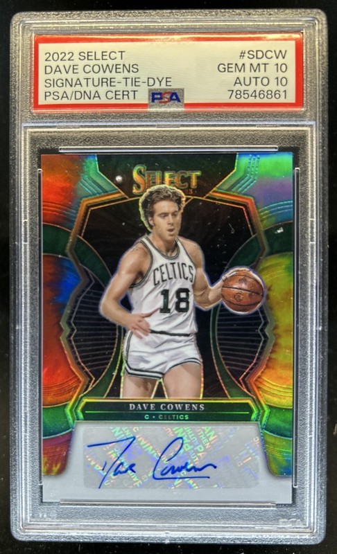 2022-23 Panini Select Dave Cowens Signatures Tie Dye Prizm Auto #/25 PSA 10