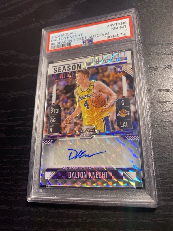 2024-25 Mosaic Dalton Knecht Rookie Variation Ticket Auto White /25 PSA 8