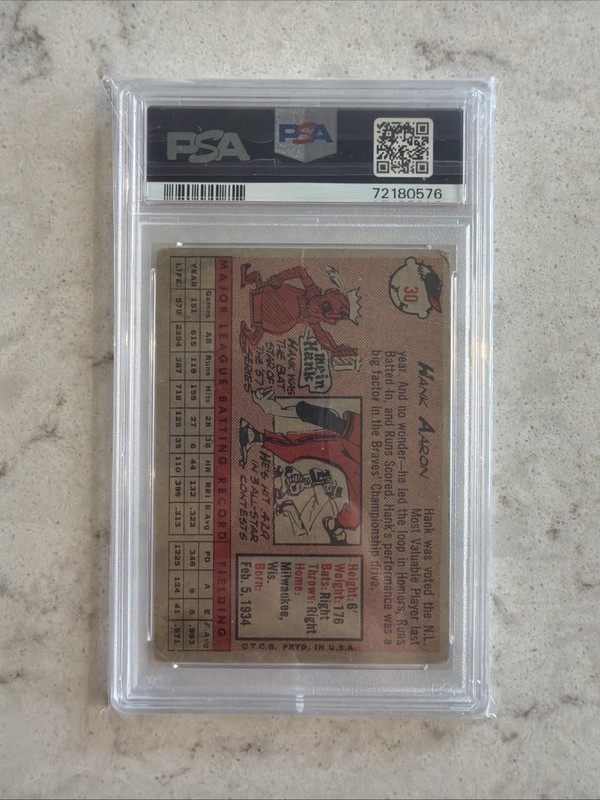 1958 Topps Hank Aaron #30 PSA 1 view 2