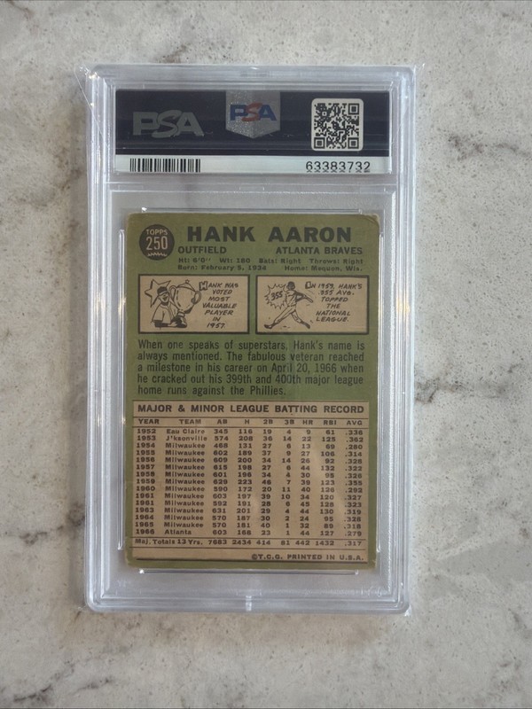 1967 Topps Hank Aaron #250 PSA 1.5 view 2