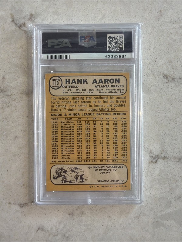 1968 Topps Hank Aaron #110 PSA 2 view 2