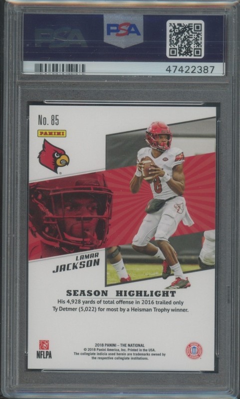 2018 Panini National Convention Lamar Jackson #85 Rookie Cardinals /399 PSA 10 view 2