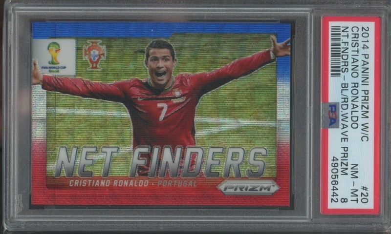 2014 Prizm World Cup Cristiano Ronaldo #20 Net Finders Red White Blue PSA 8