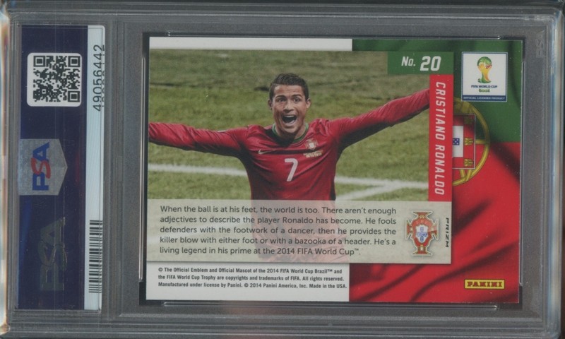 2014 Prizm World Cup Cristiano Ronaldo #20 Net Finders Red White Blue PSA 8 view 2