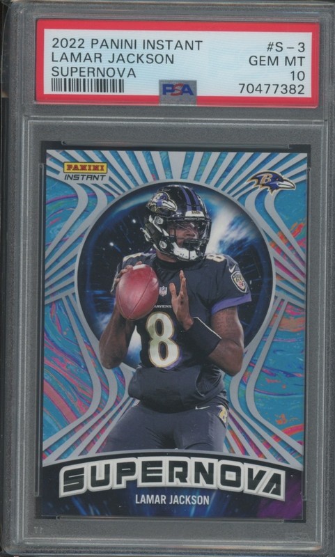 2022 Panini Instant Football Lamar Jackson #S-3 Supernova /1523 PSA 10