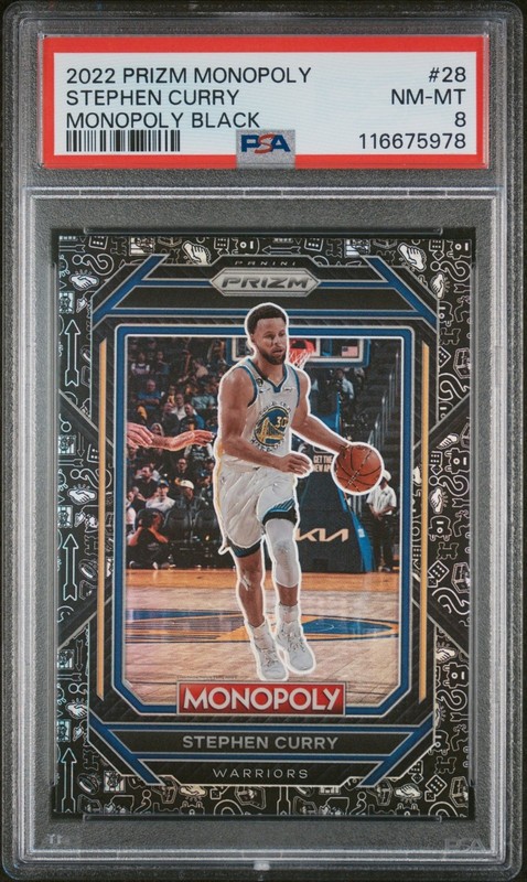 2022-23 Panini Prizm Monopoly Stephen Curry #28 Black PSA 8