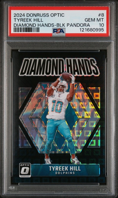 2024 Donruss Optic Football Tyreek Hill Diamond Hands Black Pandora /25 PSA 10