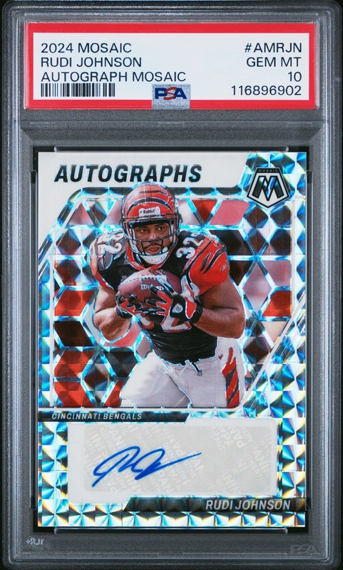 2024 Panini Mosaic Football Rudi Johnson #AM-RJN Mosaic Auto PSA 10