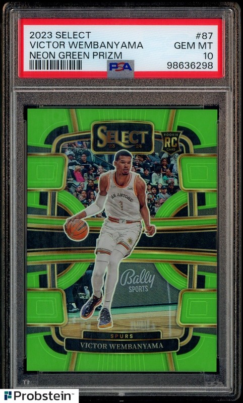 2023 Panini Select Neon Green Prizm #87 Victor Wembanyama RC Rookie 8/75 PSA 10