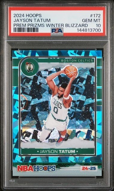 2024 PANINI NBA HOOPS 172 JAYSON TATUM PREMIUM PRIZMS WINTER BLIZZARD /88 PSA 10