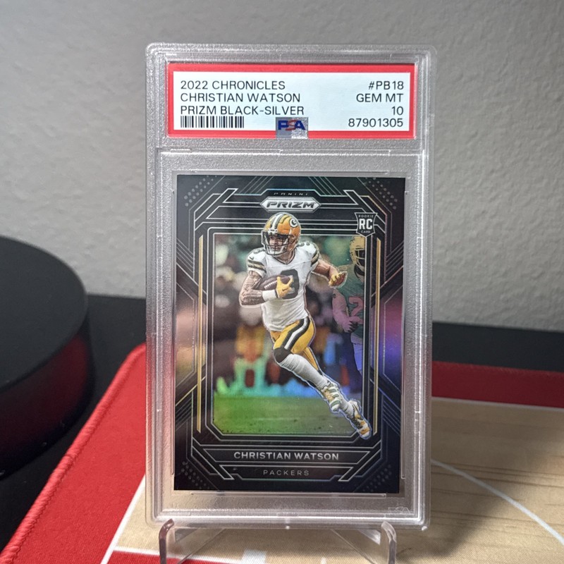 2022 Panini Chronicles Prizm Black Christian Watson Rookie Silver PSA 10