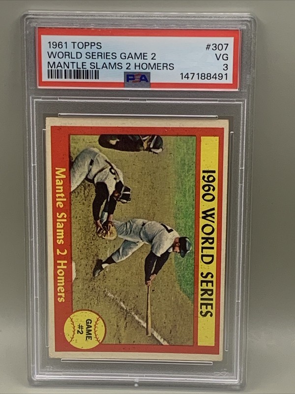 1961 Topps World Series Mickey Mantle Slams 2 Homers #307 PSA Graded 3 Centered!