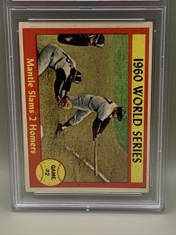 1961 Topps World Series Mickey Mantle Slams 2 Homers #307 PSA Graded 3 Centered! view 2