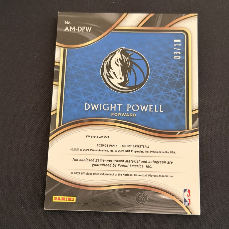 2020-21 Panini Select Dwight Powell Auto Memorabilia Patch Gold #/10 Mavericks view 2