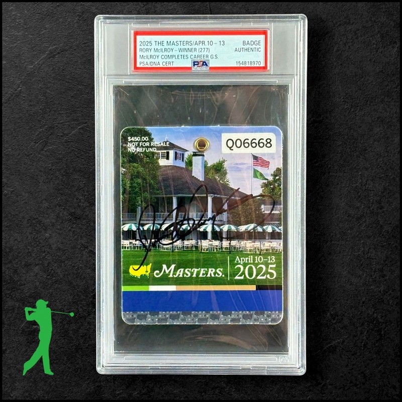 RORY MCILROY AUTOGRAPHED 2025 MASTERS TOURNAMENT GRAND SLAM BADGE PSA/DNA