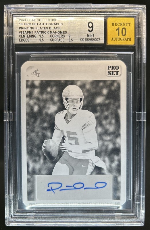 2024 Leaf Collective Patrick Mahomes Printing Plate 1989 Pro Auto #1/1 BGS 9/10
