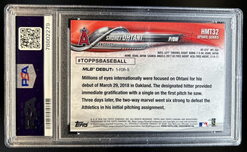 2018 Topps Chrome Update Shohei Ohtani RC Rookie #HMT32 Angels PSA 10 GEM MINT view 2