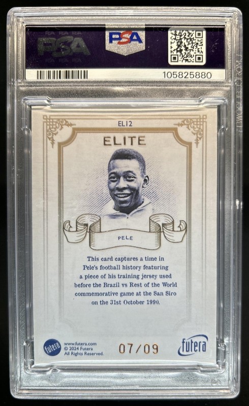 2024 Futera Vintage Pele Elite Memo Jersey #07/09 PSA 10 GEM MINT view 2