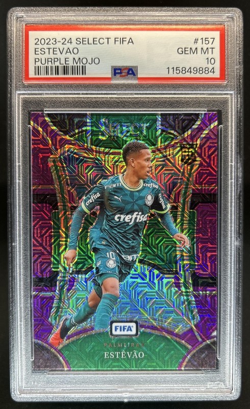 2023-24 Panini Select FIFA Estevao Purple Mojo Prizm Rookie RC #157 PSA 10
