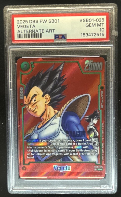 2025 Dragon Ball Super: Fusion World Vegeta Alt Art #SB01-025 PSA 10