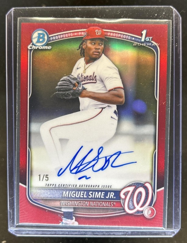 2025 Bowman Draft Miguel Sime Jr. Chrome Auto Red Refractor 1st #/5 Nationals