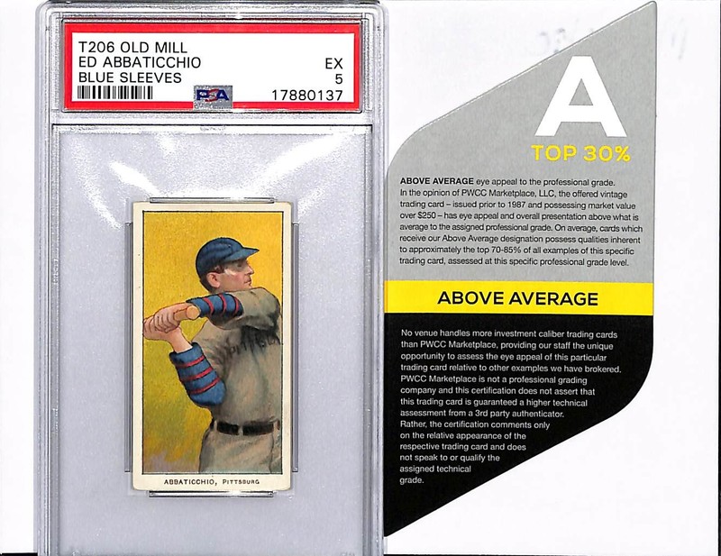 T206 Old Mill Ed Abbaticchio Blue Sleeves A Top 30% Above Average PSA 5 EX