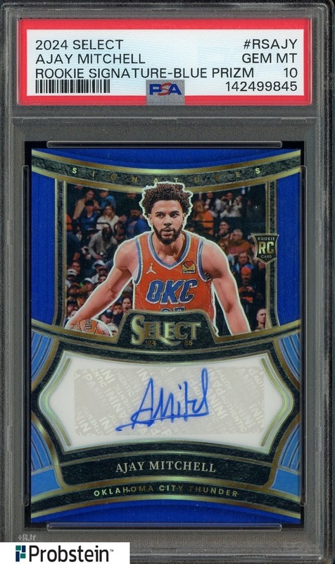 2024 Panini Select Blue Prizm Ajay Mitchell Thunder RC Rookie AUTO 28/49 PSA 10