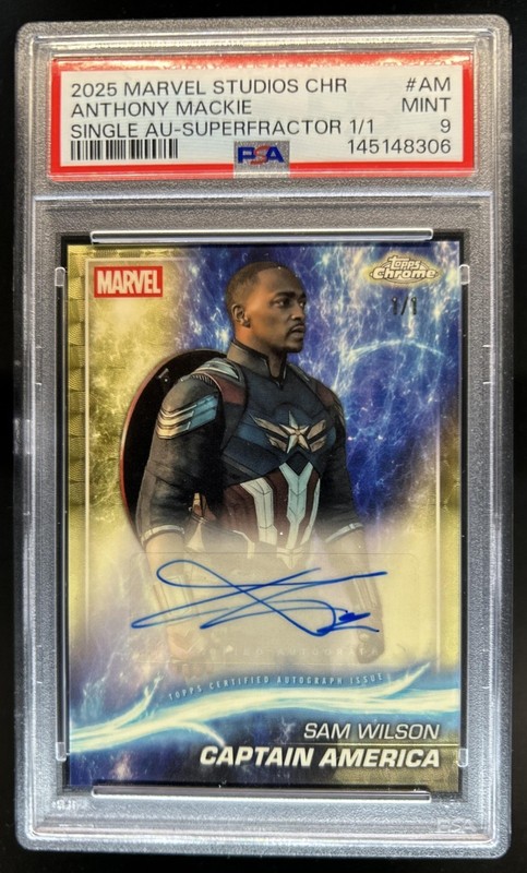 2025 Topps Chrome Anthony Mackie Captain America Auto SuperFractor #1/1 PSA 9