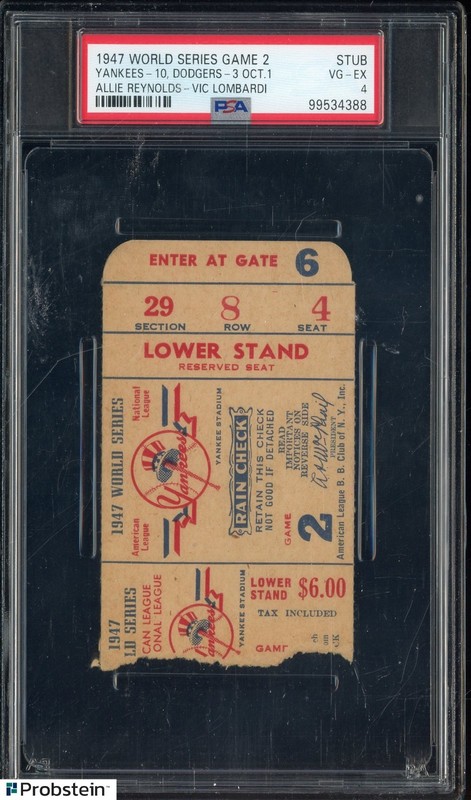 1947 World Series Game 2 Ticket Jackie Robinson First World Series Hit PSA 4