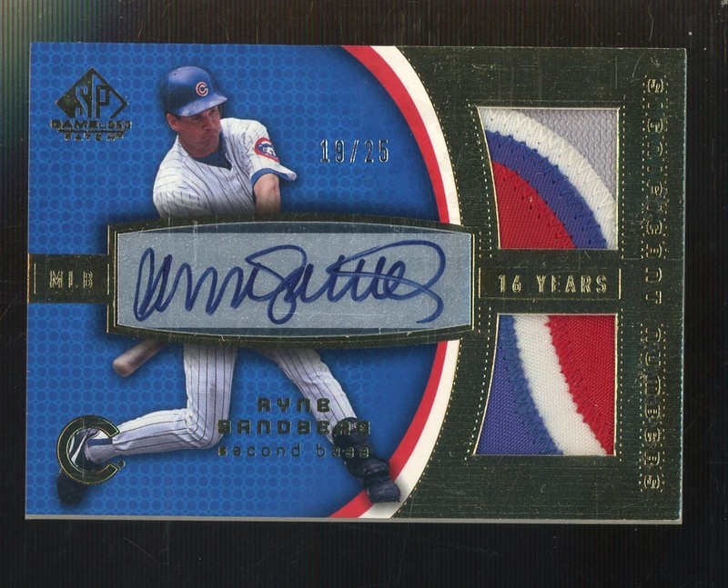 2004 SP Game Used Ryne Sandberg Chicago Cubs GU Dual Patch AUTO 19/25