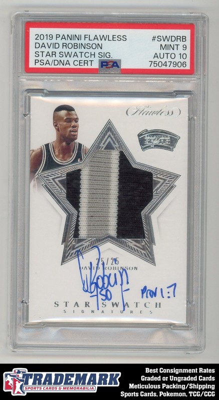 2019-20 Panini Flawless #SW-DRB David Robinson Star Swatch Auto #/25 PSA 9
