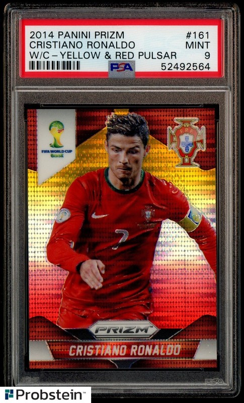 2014 Panini Yellow Red Pulsar Prizm World Cup Soccer Cristiano Ronaldo PSA 9