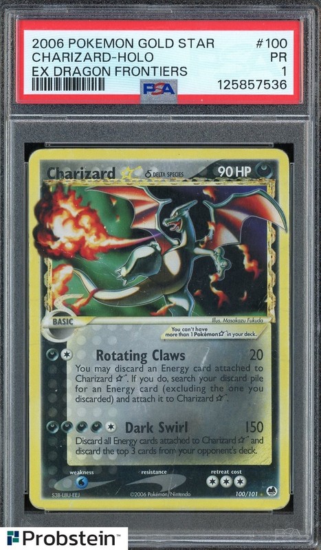 2006 Pokemon ex Dragon Frontiers #100/101 Charizard Gold Star Holo PSA 1 PR
