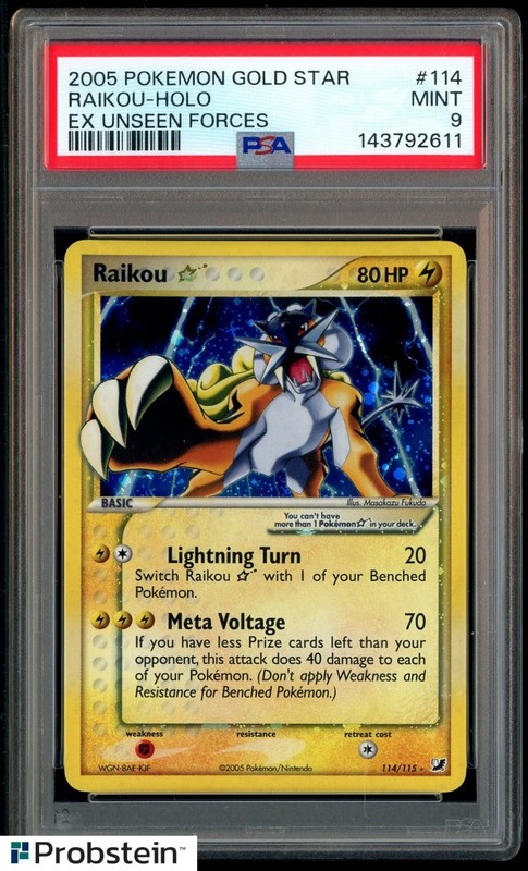 2005 Pokemon Gold Star Ex Unseen Forces #114 Raikou Holo PSA 9 MINT