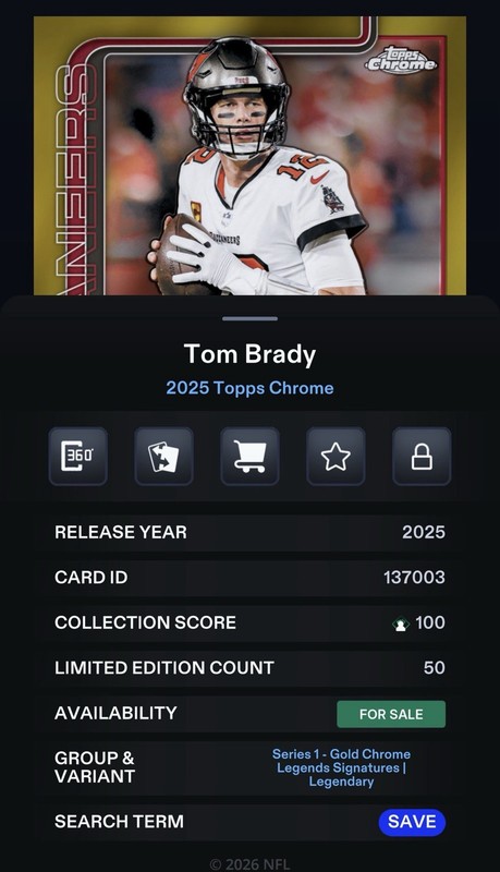 2025 Topps Chrome Tom Brady Auto Gold /50 Legends *DIGITAL CARD* | Bucs view 2