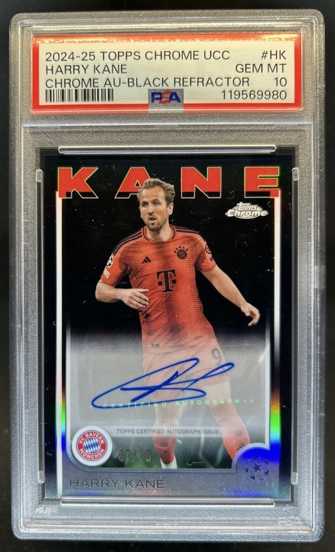 2024-25 Topps Chrome UEFA Harry Kane Auto Black Refractor #/10 PSA 10 GEM MINT