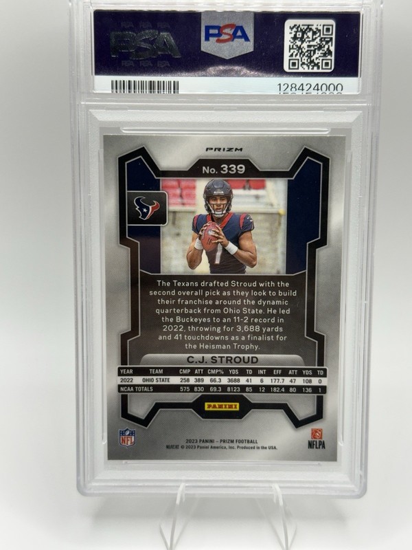 2023 Panini Lazer Orange Prizm #339 CJ Stroud RC Rookie Texans PSA 10 GEM MINT view 2