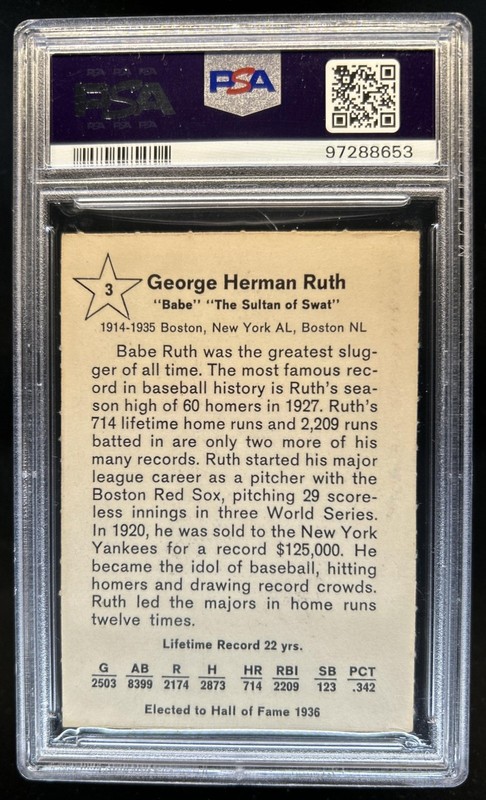 1961 Golden Press Hall of Fame Baseball Stars Babe Ruth #3 Yankees PSA 5 view 2