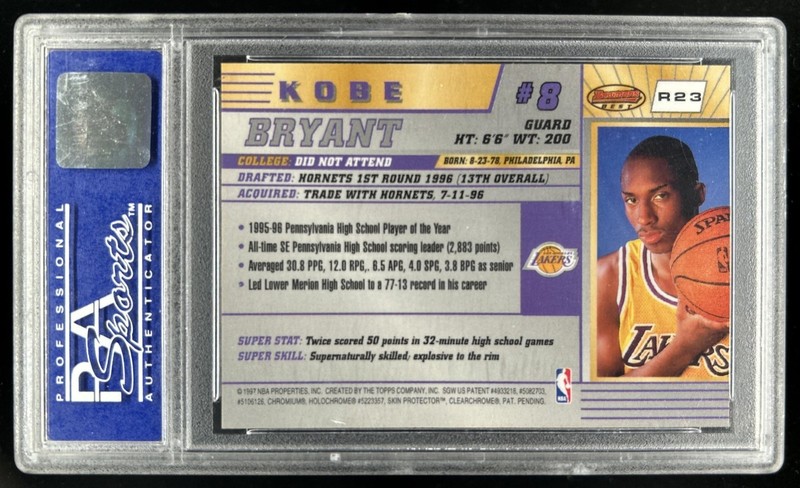 1996-97 Bowman's Best Kobe Bryant Rookie RC #R23 Lakers PSA 10 GEM MINT view 2