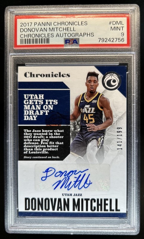 2017-18 Chronicles Donovan Mitchell Auto Autograph Rookie RC #/199 Jazz PSA 9