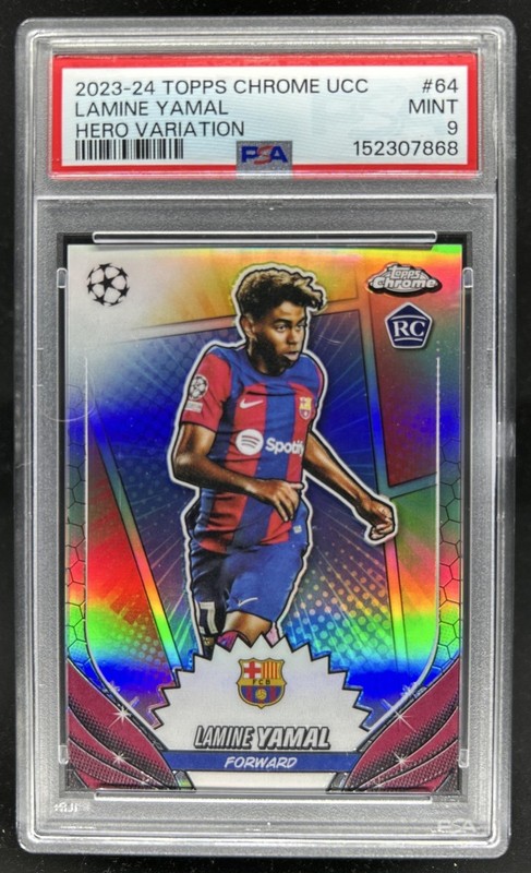 2023-24 Topps Chrome UCC Lamine Yamal Hero Variation Rookie RC #64 PSA 9 Mint