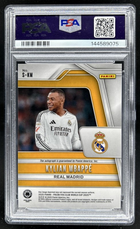2025 Panini Prizm FIFA Club World Cup Kylian Mbappe Signatures Auto #27 PSA 10 view 2