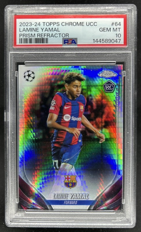 2023-24 Topps Chrome UEFA Lamine Yamal RC Prism Refractor #64 Barcelona PSA 10