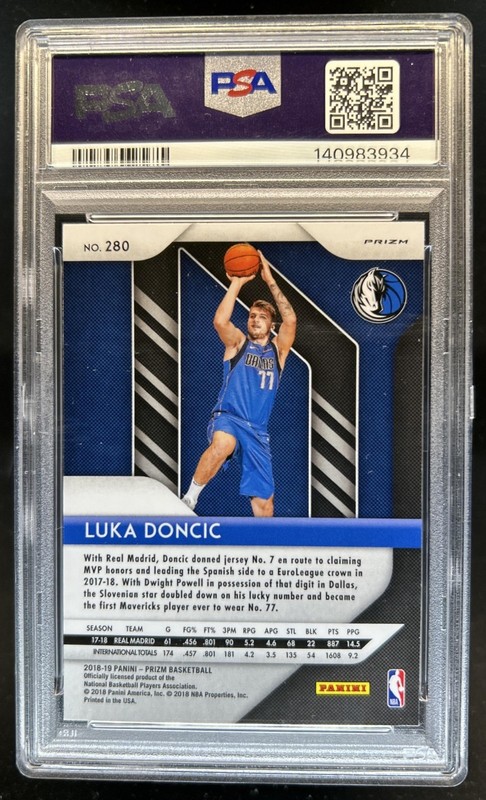 2018-19 Panini Prizm Luka Doncic RC Prizm Red White and Blue Rookie #280 PSA 9 view 2
