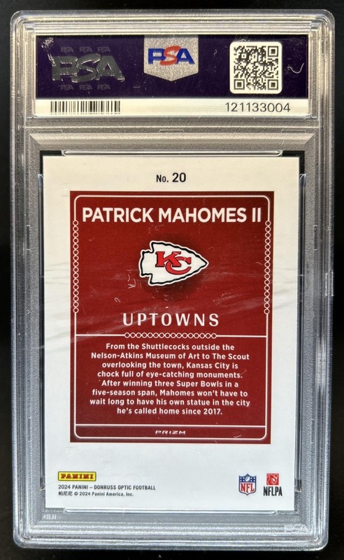 2024 Panini Donruss Optic Patrick Mahomes II Uptowns SSP #20 Chiefs PSA 10 view 2