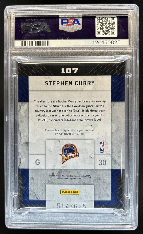 2009-10 Panini Threads Stephen Curry "R" Patch RC Auto #/625 Warriors PSA 7 view 2